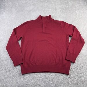 Banana Republic Sweater Mens XL Red Merino Wool Quarter Zip Pullover Preppy‎